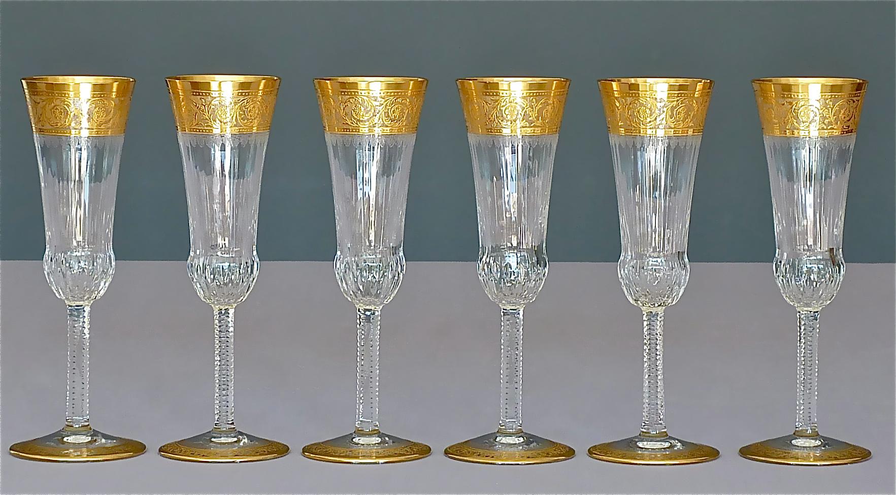 24 Saint Louis Gilt Crystal Champagne Red White Wine Water Glasses Thistle 1950s For Sale 7