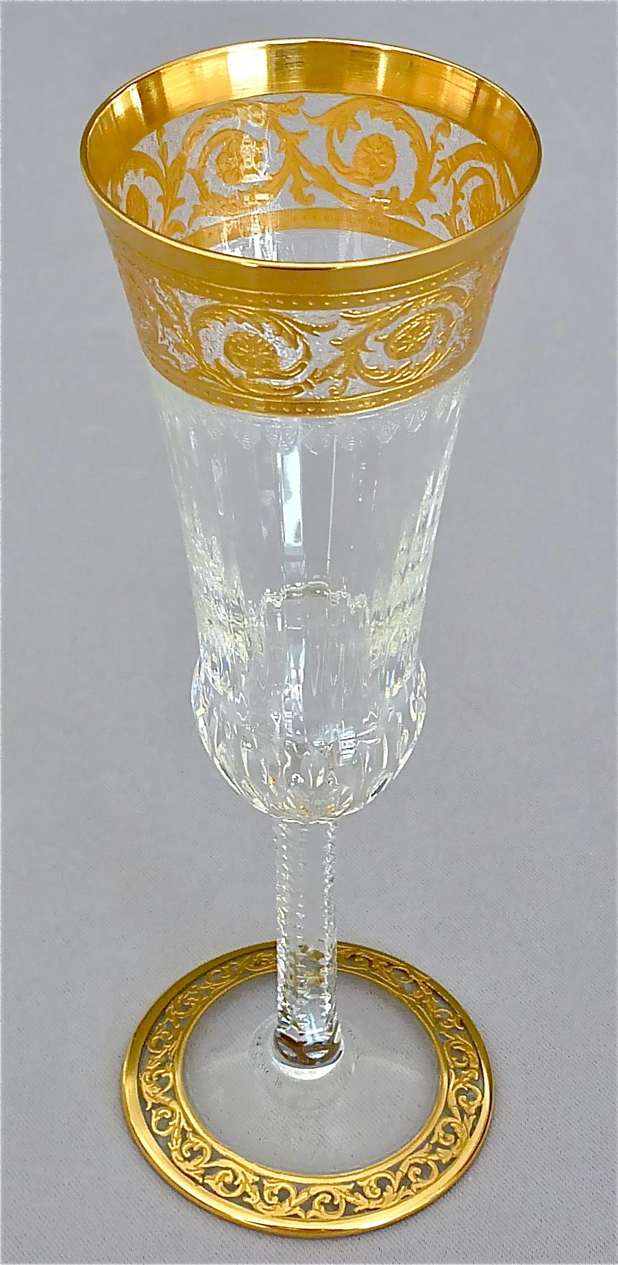 24 Saint Louis Gilt Crystal Champagne Red White Wine Water Glasses Thistle 1950s 11