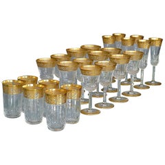 24 Saint Louis-Wassergläser aus vergoldetem Kristall, Champagner, Rot, Weiß und Weiß, Distel, 1950er Jahre