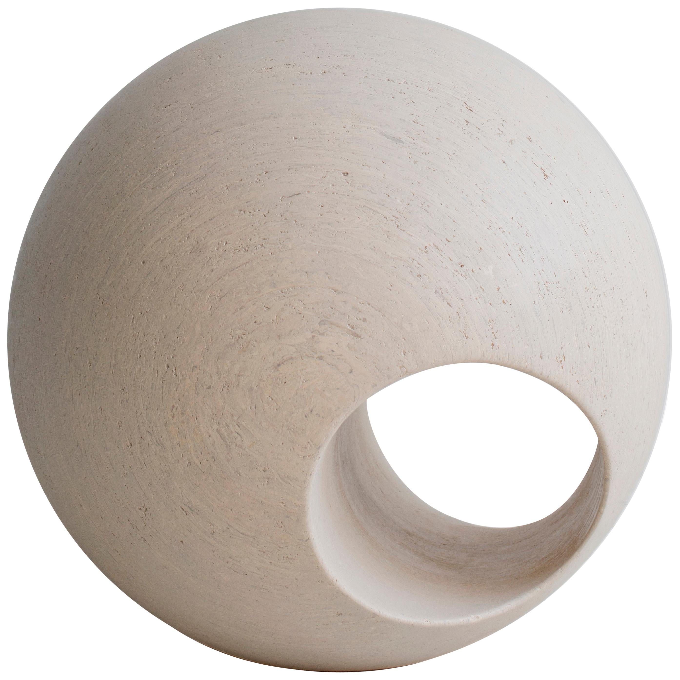 24" Sculptural Wood Sphere in Creamwash by May Furniture