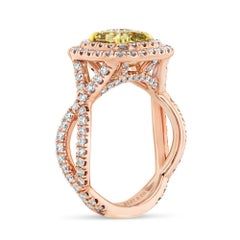 1.5 Carat GIA certified Yellowish Green Diamond Ring