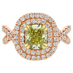 1.5 Carat GIA certified Yellowish Green Diamond Ring