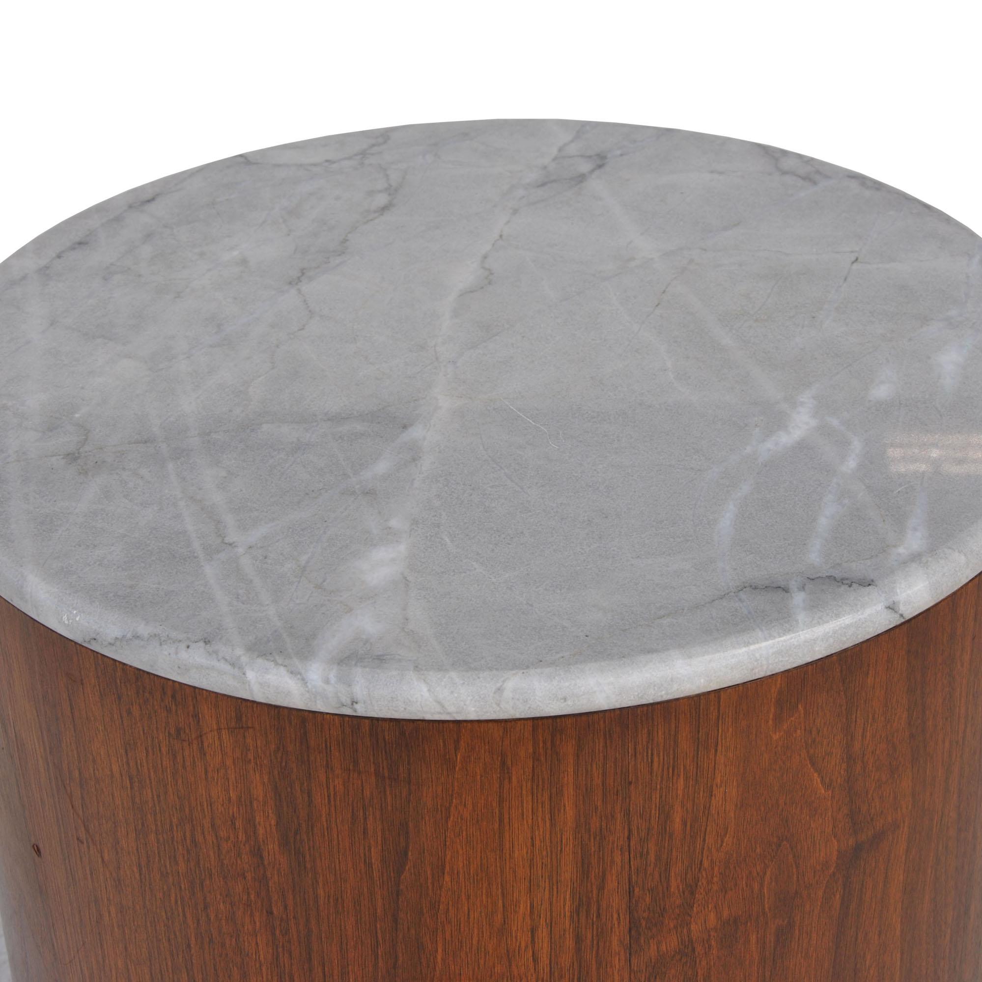 Mid-Century Modern Vintage Marble Wood Pedestal Stand Side End Table