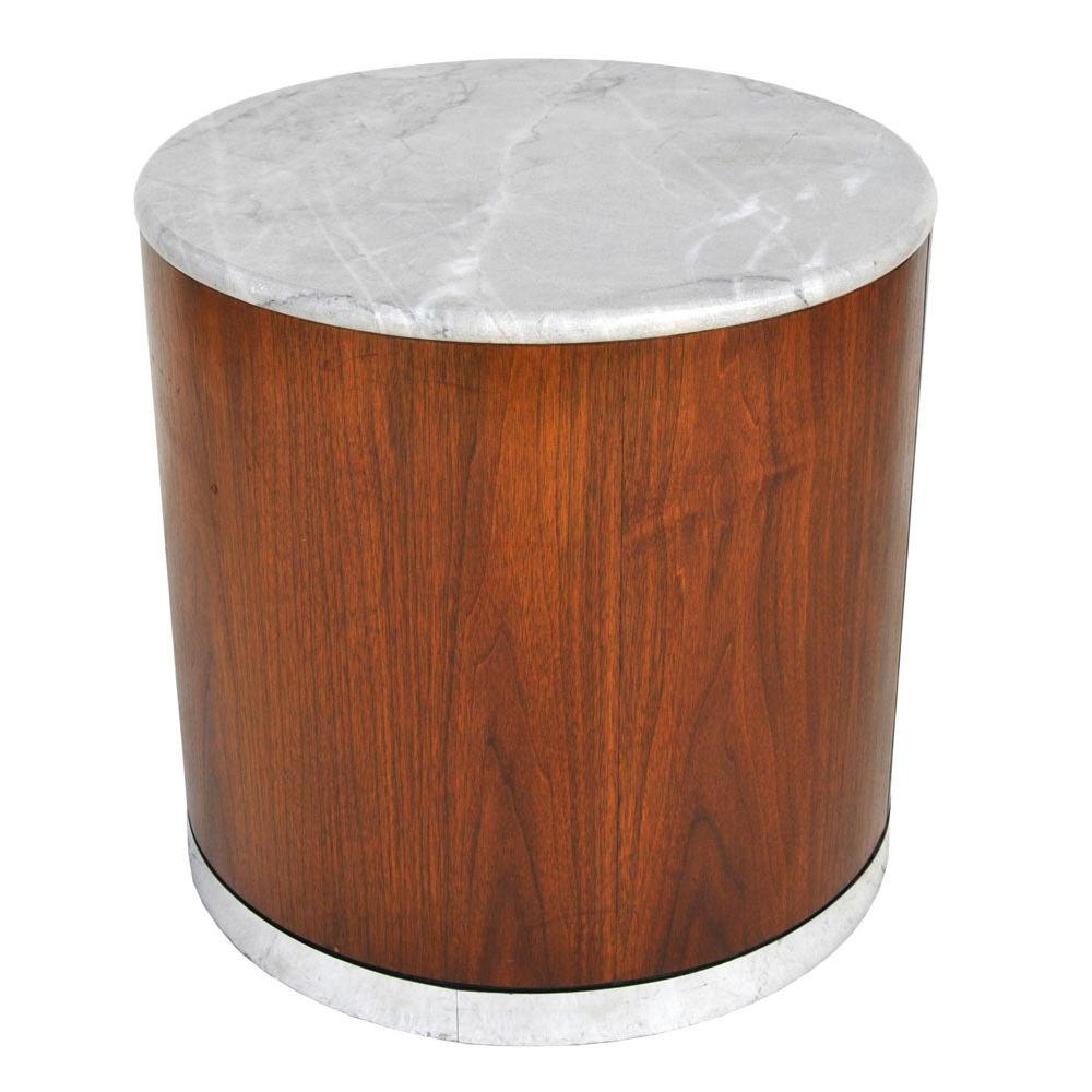 Vintage Marble Wood Pedestal Stand Side End Table