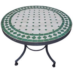 White / Green Moroccan Mosaic Table, Choice of Base Height