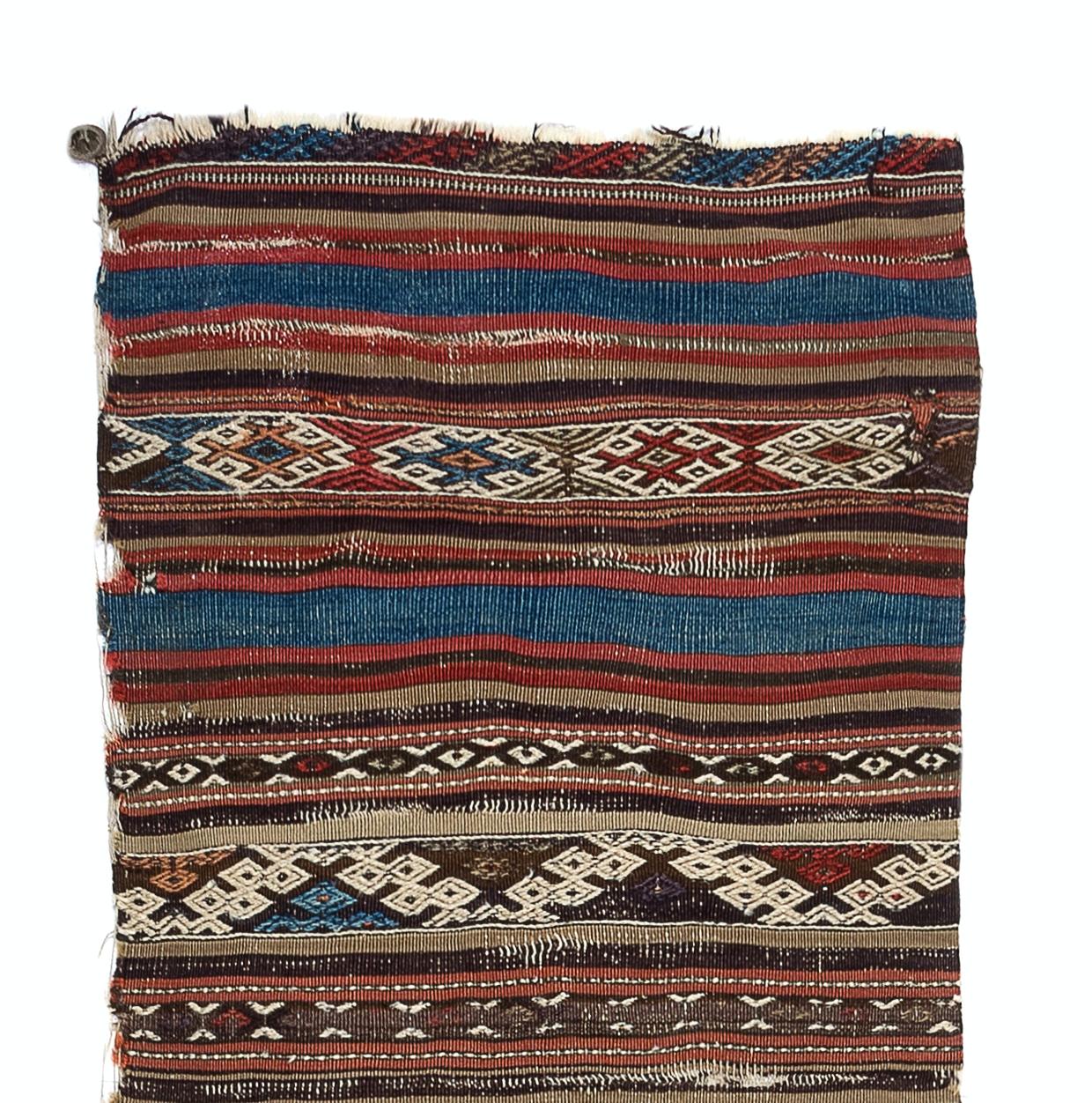 Hand-Woven 2'4'' x 11'7'' Antique Turkish Karapinar Fragment Kilim Rug, 18th Century For Sale