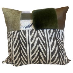  Safari Green Leather Hairhide and Fur Oversized Pillow