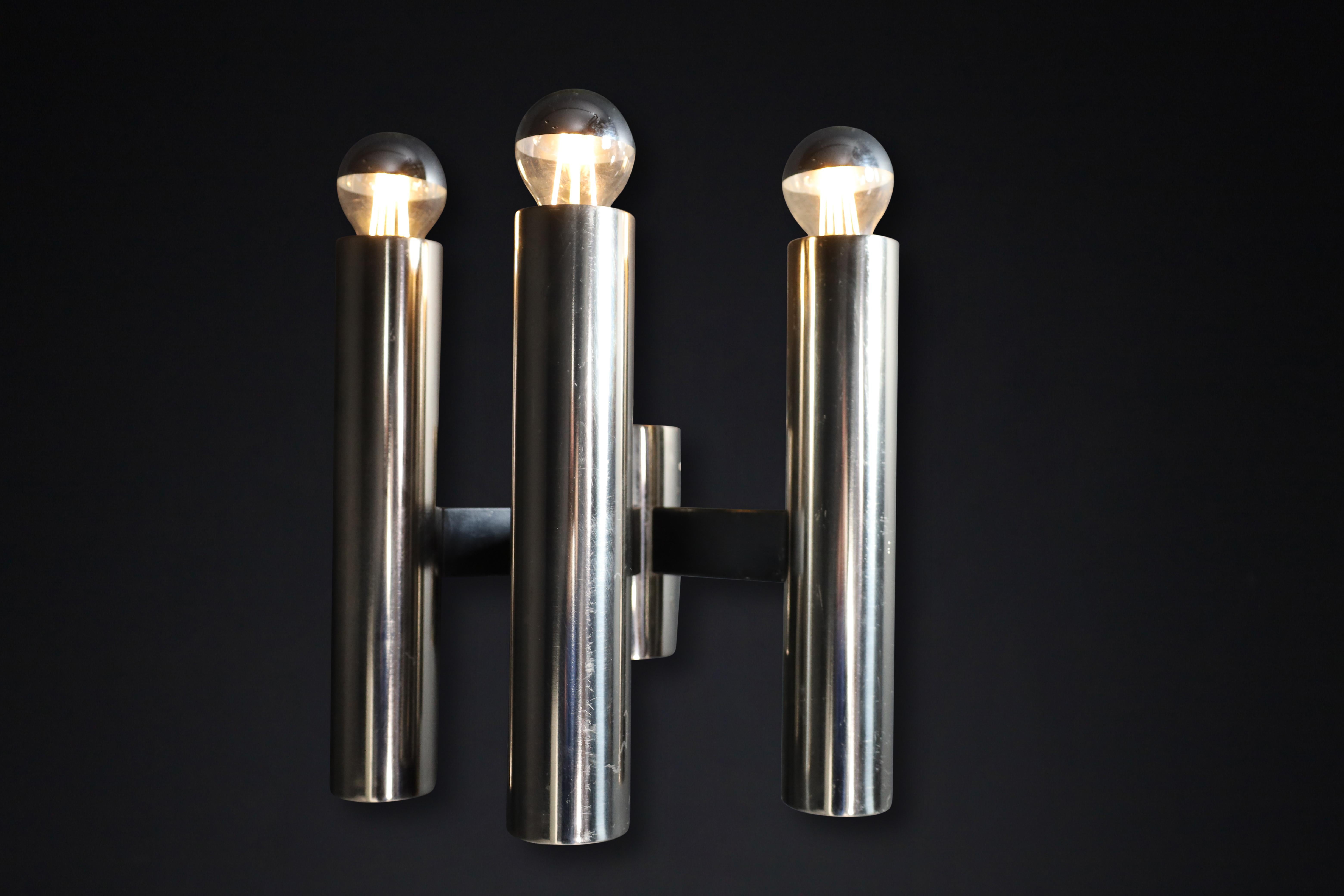 Brutalist 24 x Sleek Mid-Century Modern Wall Lights in Chromed Steel – Germany, 1970s For Sale