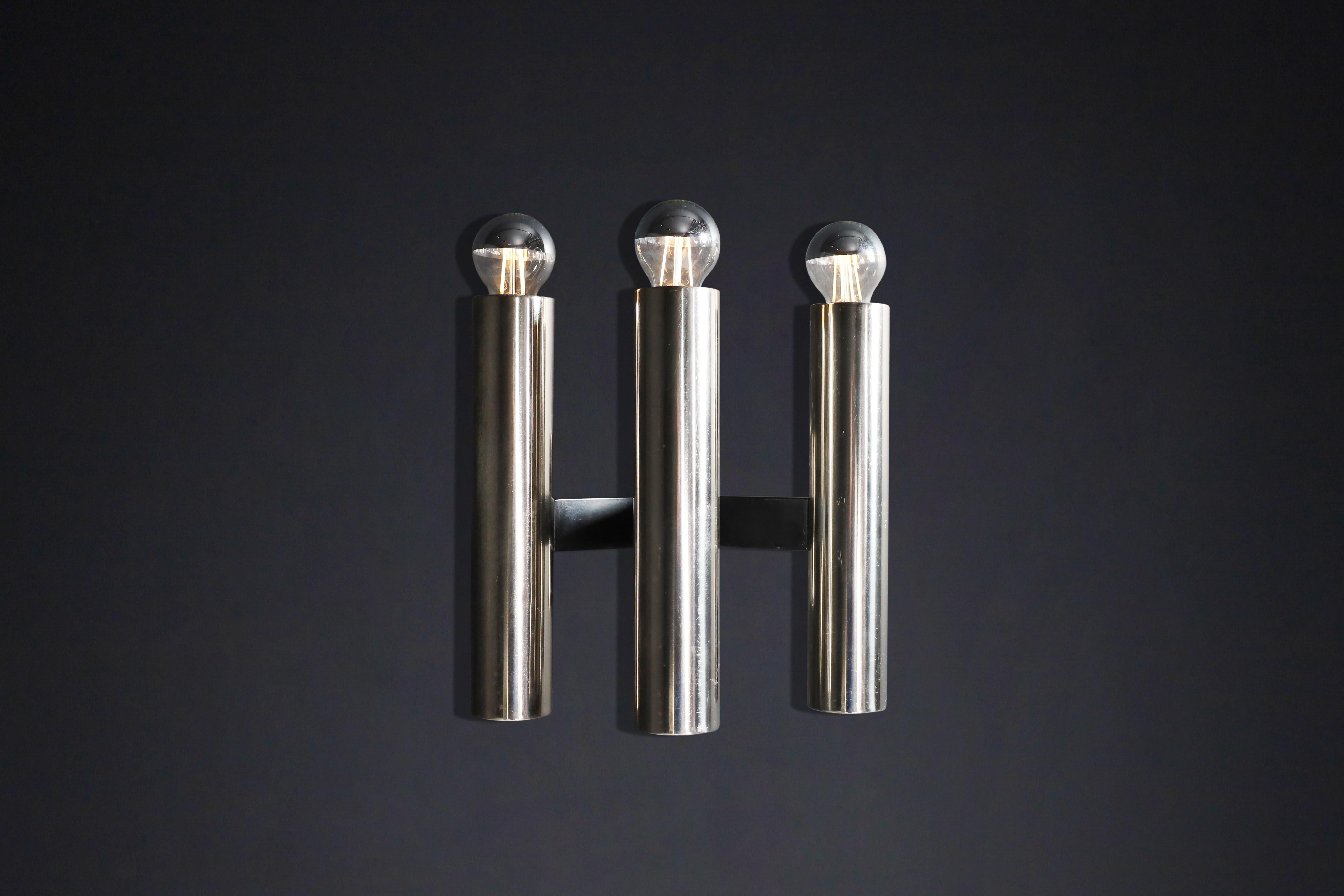 20th Century 24 x Sleek Mid-Century Modern Wall Lights in Chromed Steel – Germany, 1970s For Sale