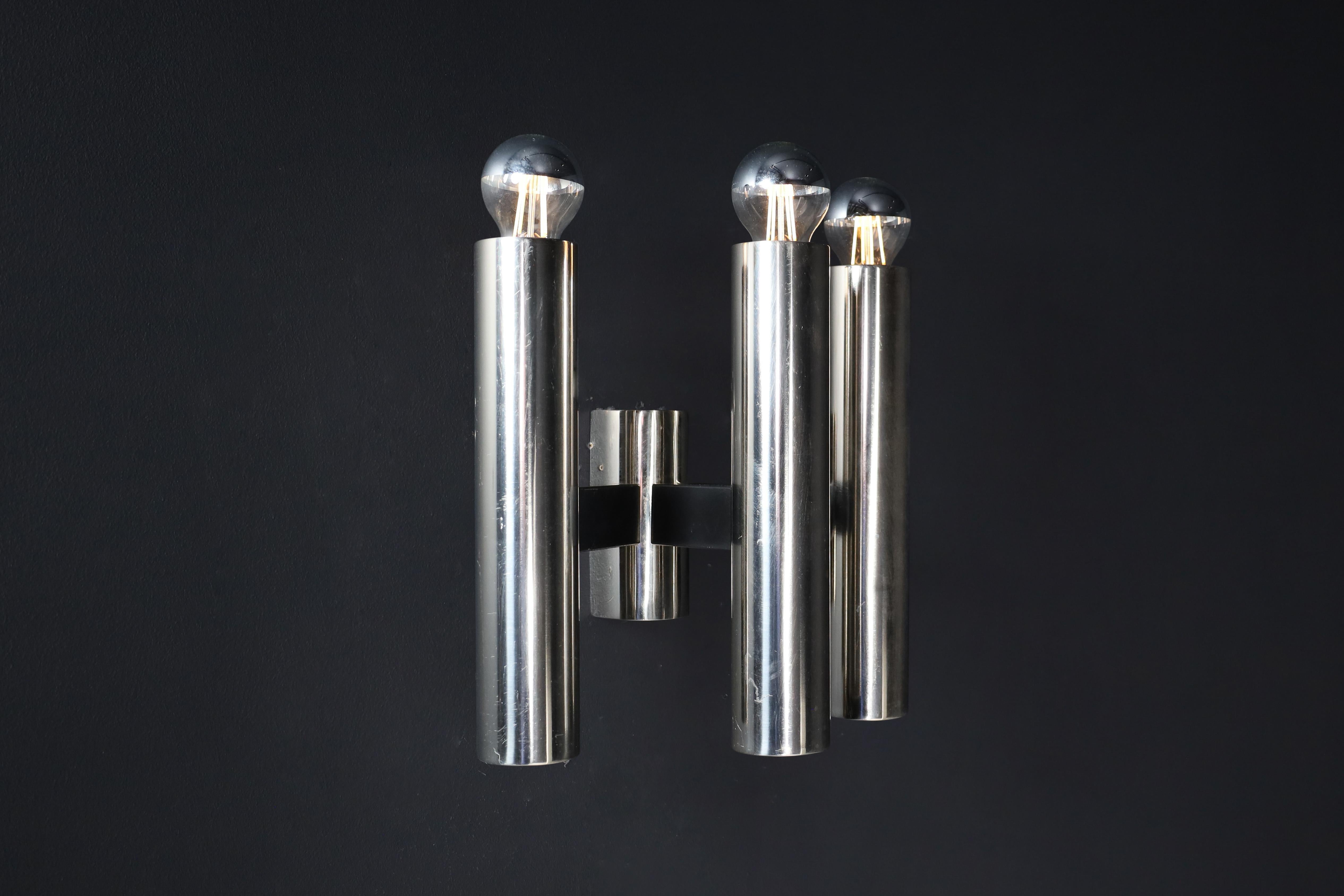 24 x Sleek Mid-Century Modern Wall Lights in Chromed Steel – Germany, 1970s For Sale 2