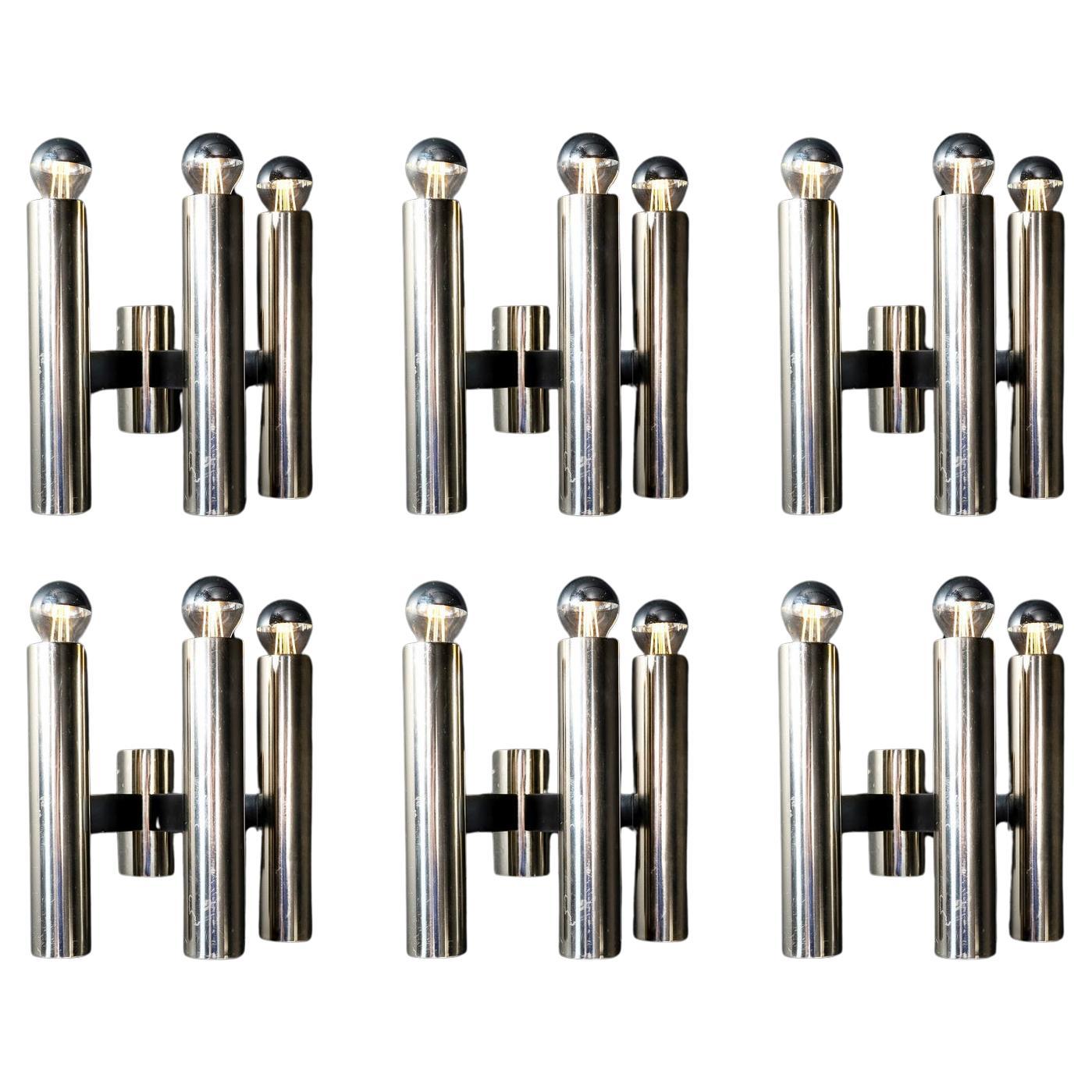 24 x Sleek Mid-Century Modern Wall Lights in Chromed Steel – Germany, 1970s For Sale