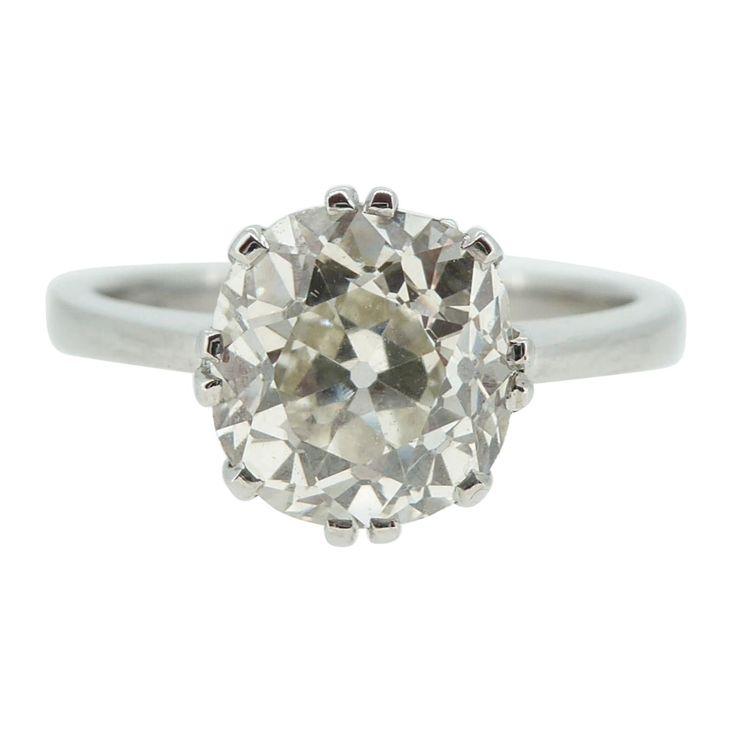 2.40 Carat Antique Old European Cut Diamond Ring, Cusion-Shaped Diamond