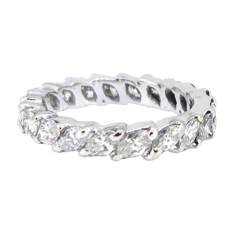 2.40 Carat Approximate Navette Marquise Cut Diamonds Eternity Wedding Band Ring