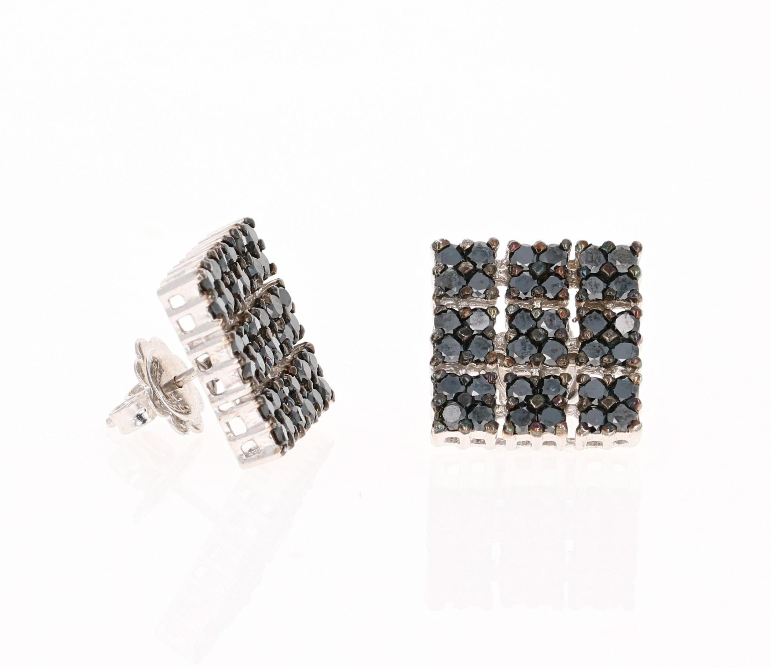 2.40 Carat Black Diamond White Gold Earrings In New Condition For Sale In Los Angeles, CA