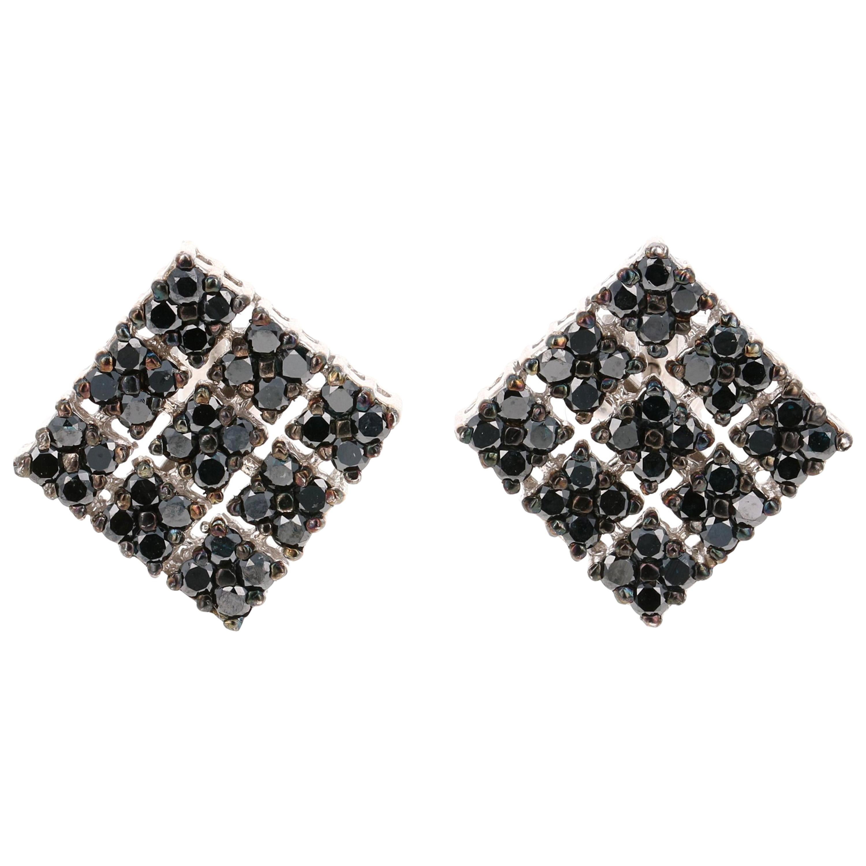 2.40 Carat Black Diamond 14 Karat White Gold Earrings
