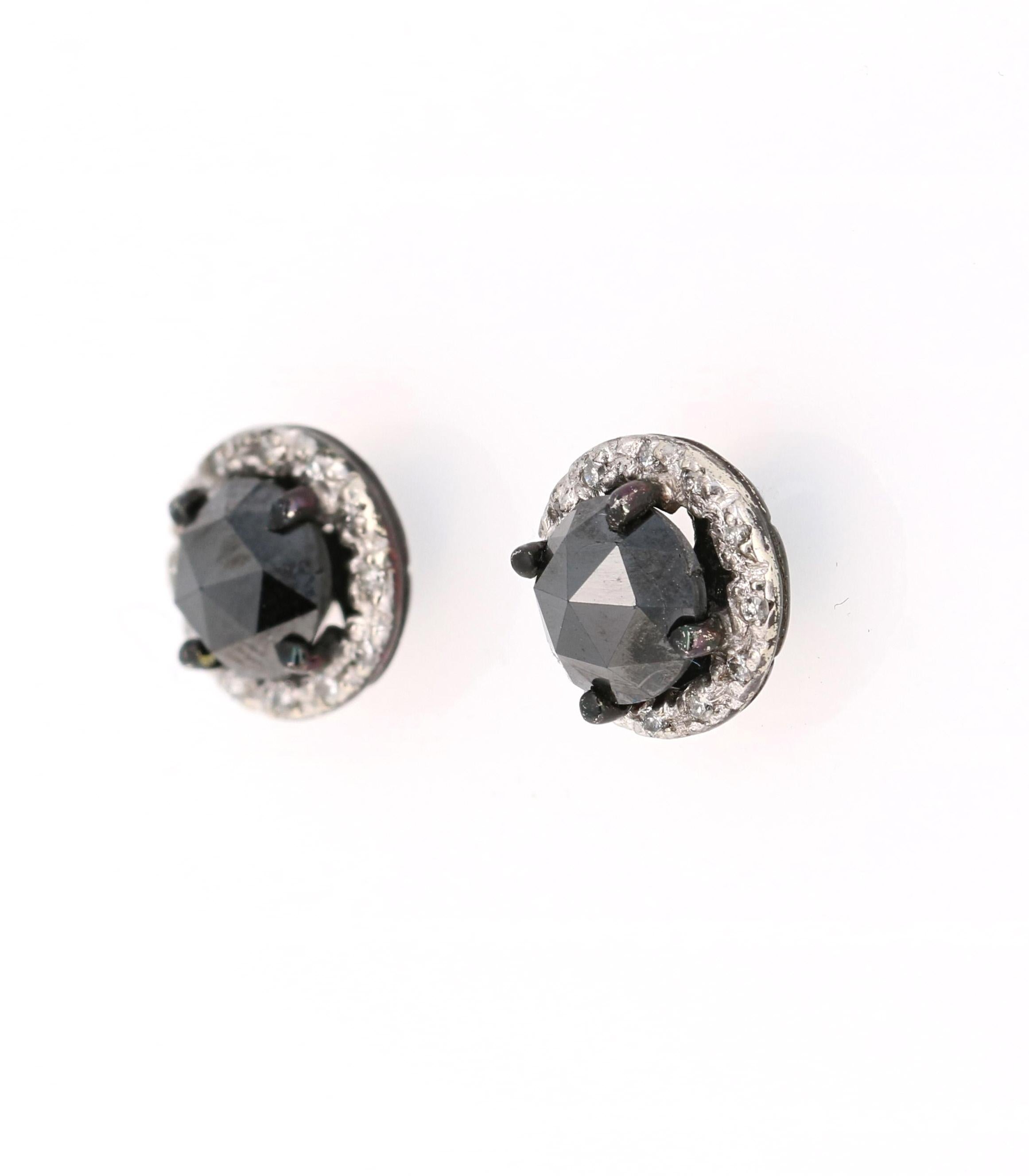 2.40 Carat Black Diamond 14 Karat White Gold Stud Earrings In New Condition In Los Angeles, CA