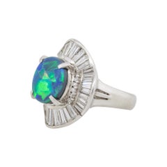 Platinum 2.40 Carat Blue Oval Opal Diamond Cocktail Large Ring