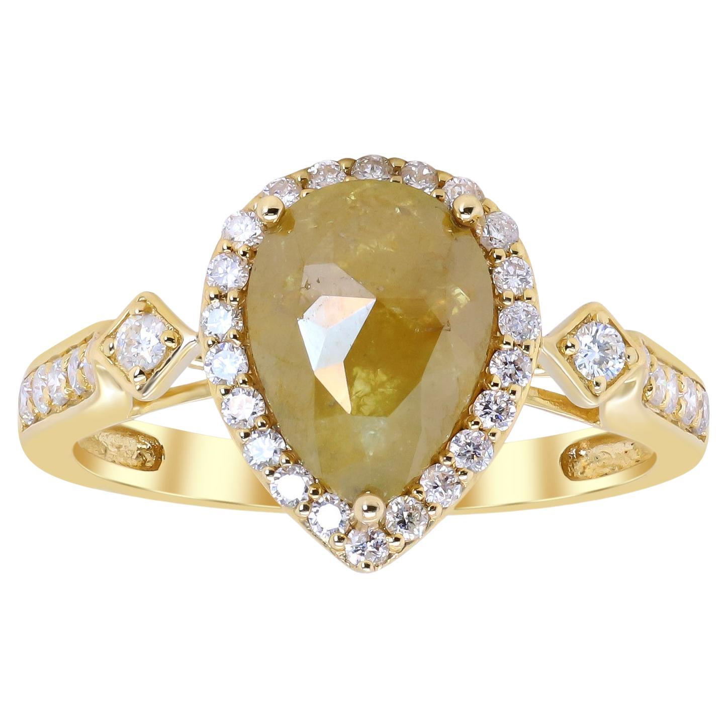 2.40 Carat Brown Diamond with Round-Cut White Diamond 14K Yellow Gold Ring For Sale