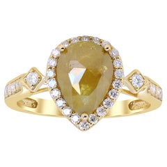 Vintage 2.40 Carat Brown Diamond with Round-Cut White Diamond 14K Yellow Gold Ring