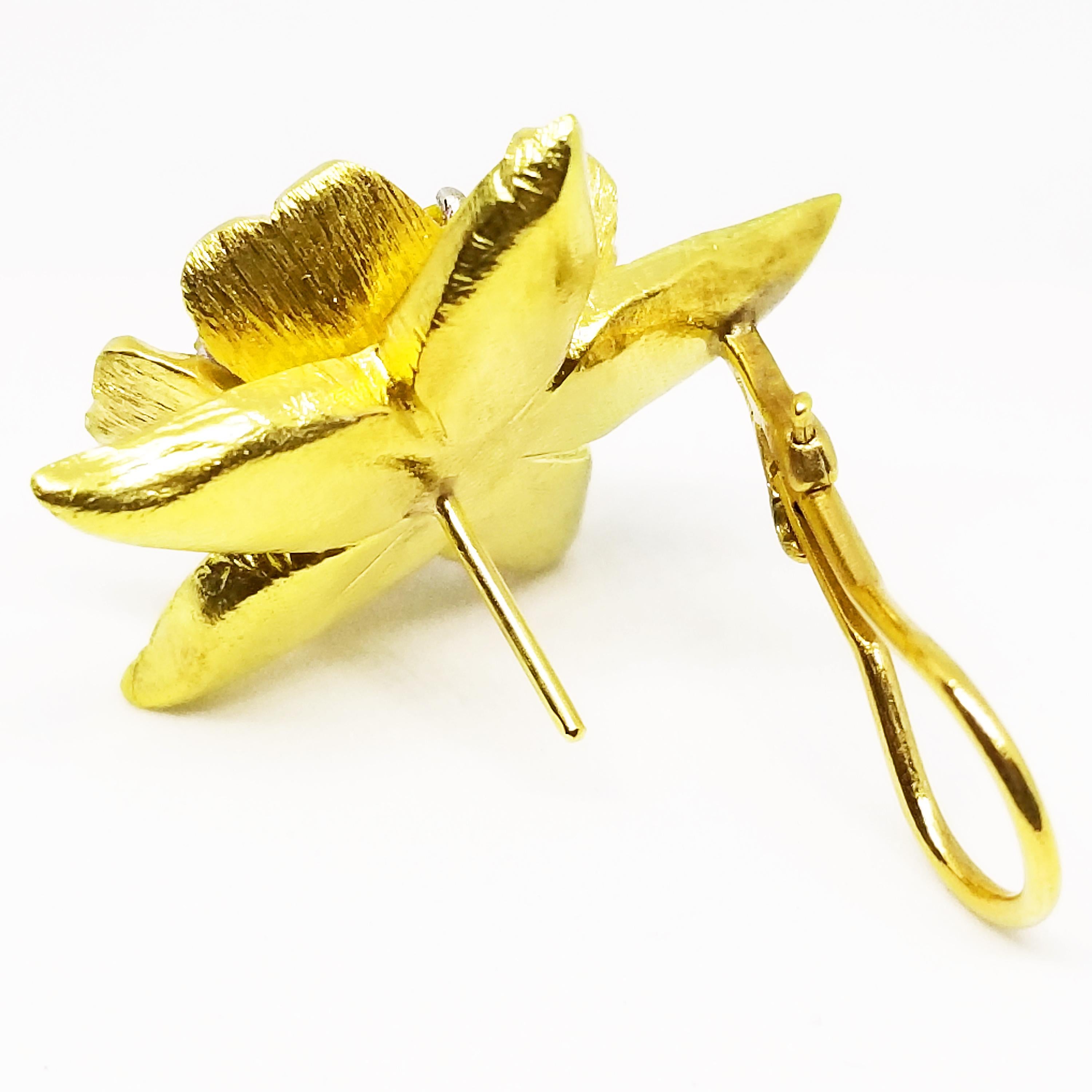 Artisan 2.40 Carat Canary Sapphire Golden Columbine Flower Earrings One of a Kind 18K For Sale