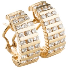 2.40 Carat Channel Set Round Diamond Huggie Earrings in Yellow Gold