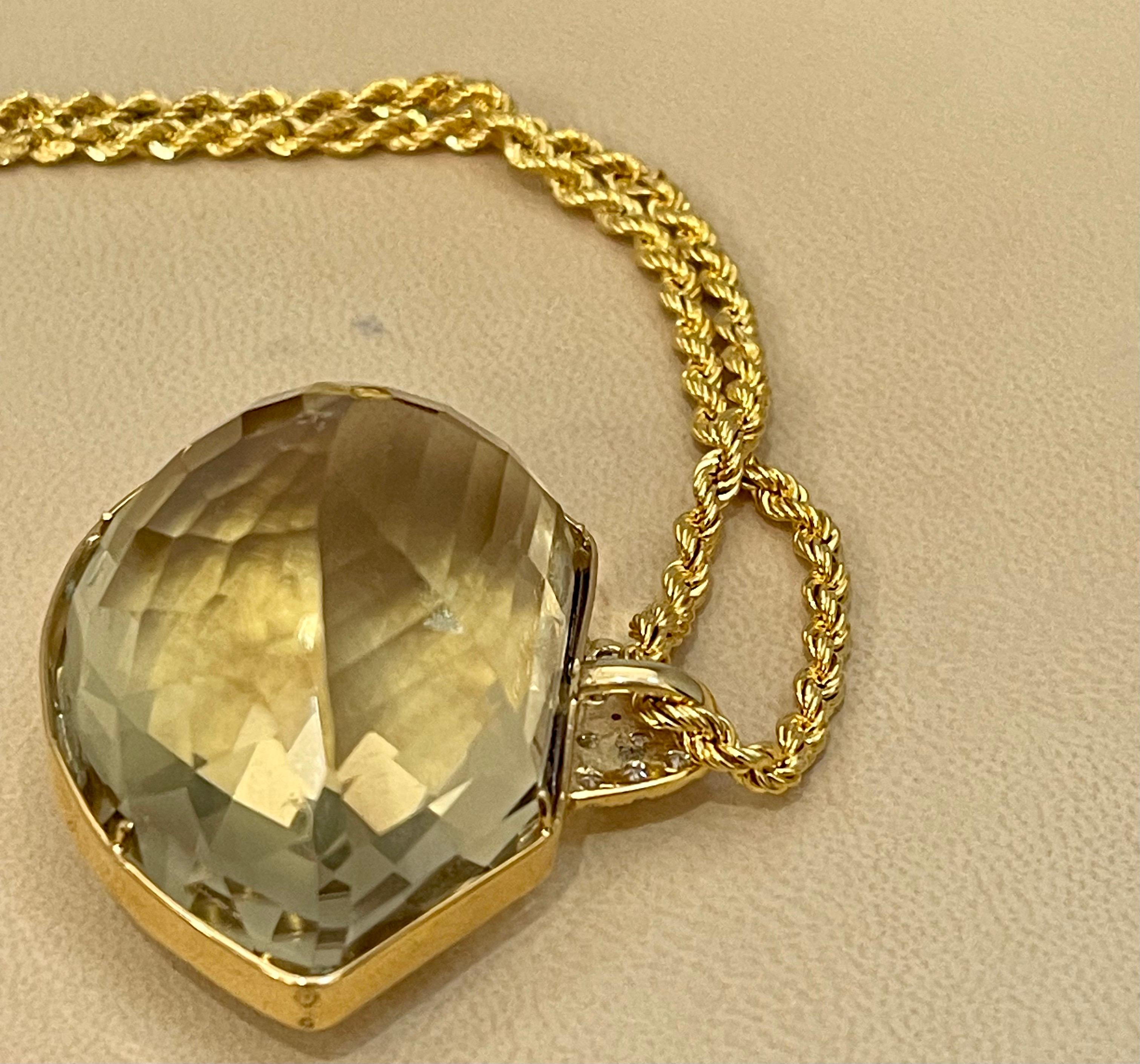 240 Carat Citrine & Diamond Pendent or Necklace 14 Karat Yellow Gold with Chain For Sale 7