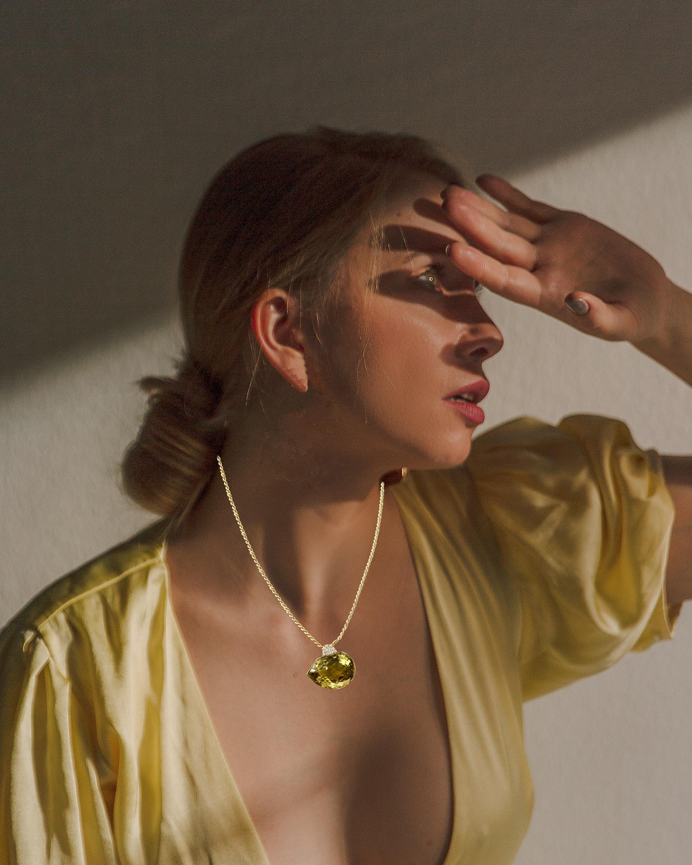 240 Carat Citrine & Diamond Pendent or Necklace 14 Karat Yellow Gold with Chain For Sale 8