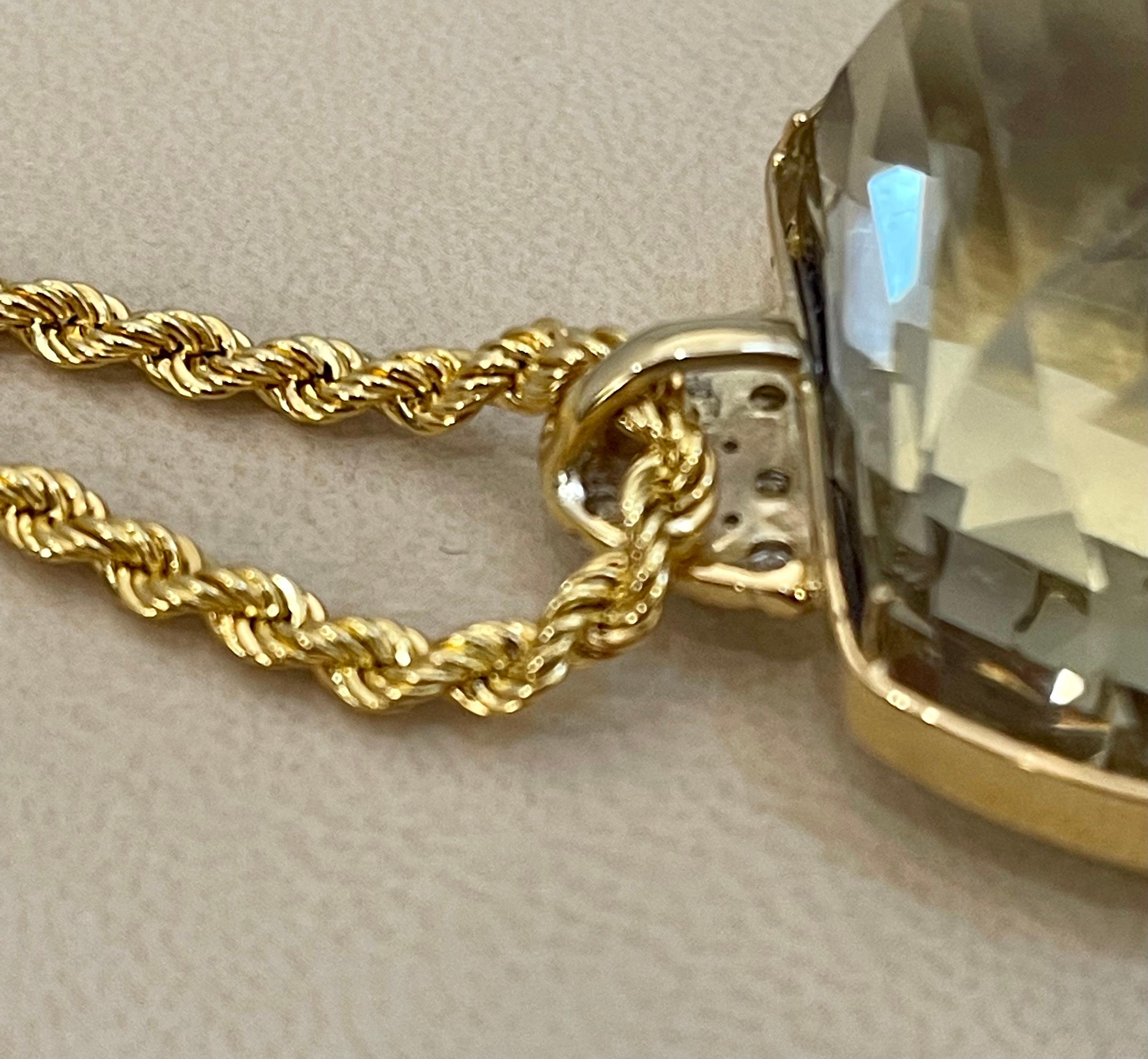 240 Carat Citrine & Diamond Pendent or Necklace 14 Karat Yellow Gold with Chain For Sale 9