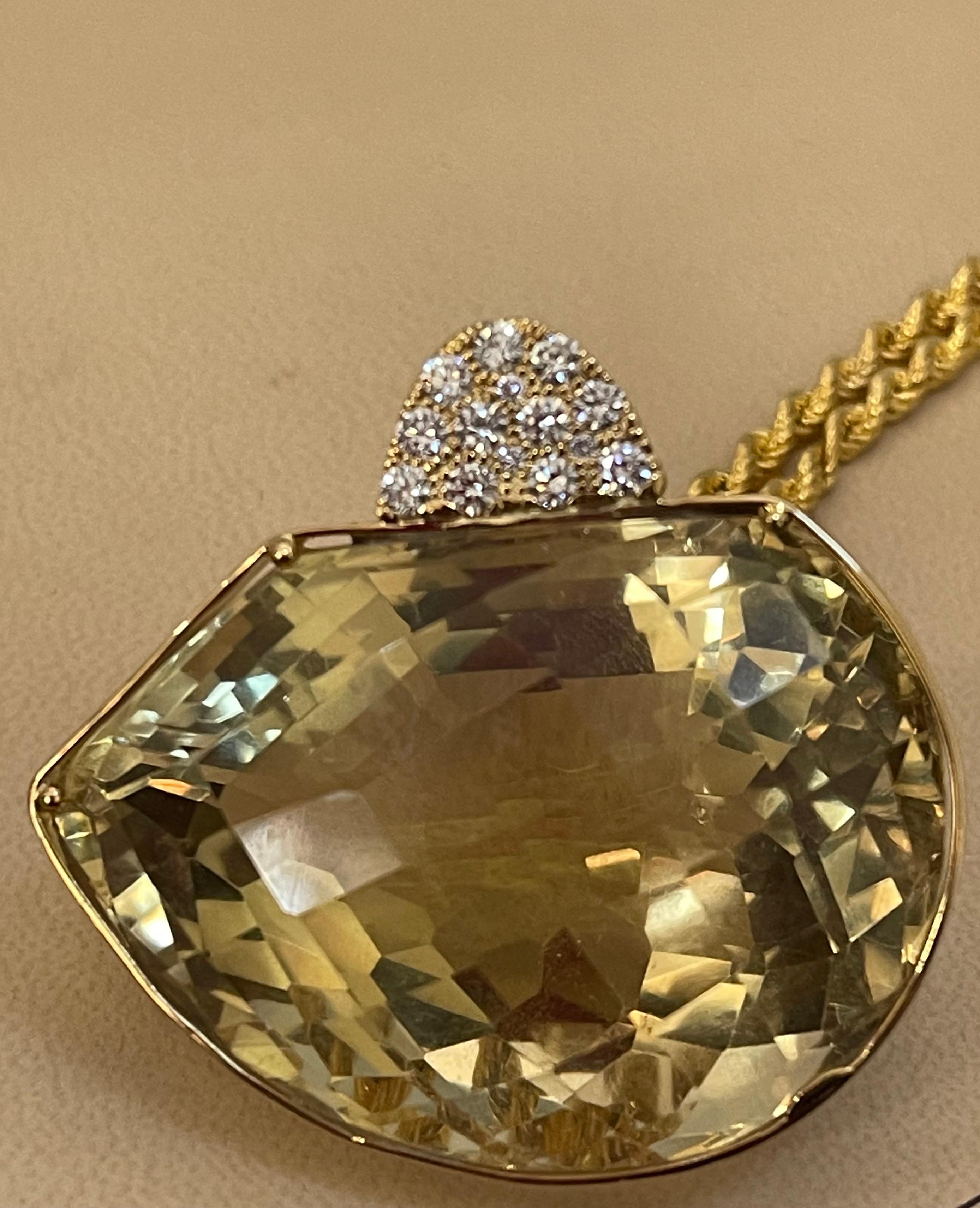 240 Carat Citrine & Diamond Pendent or Necklace 14 Karat Yellow Gold with Chain For Sale 10
