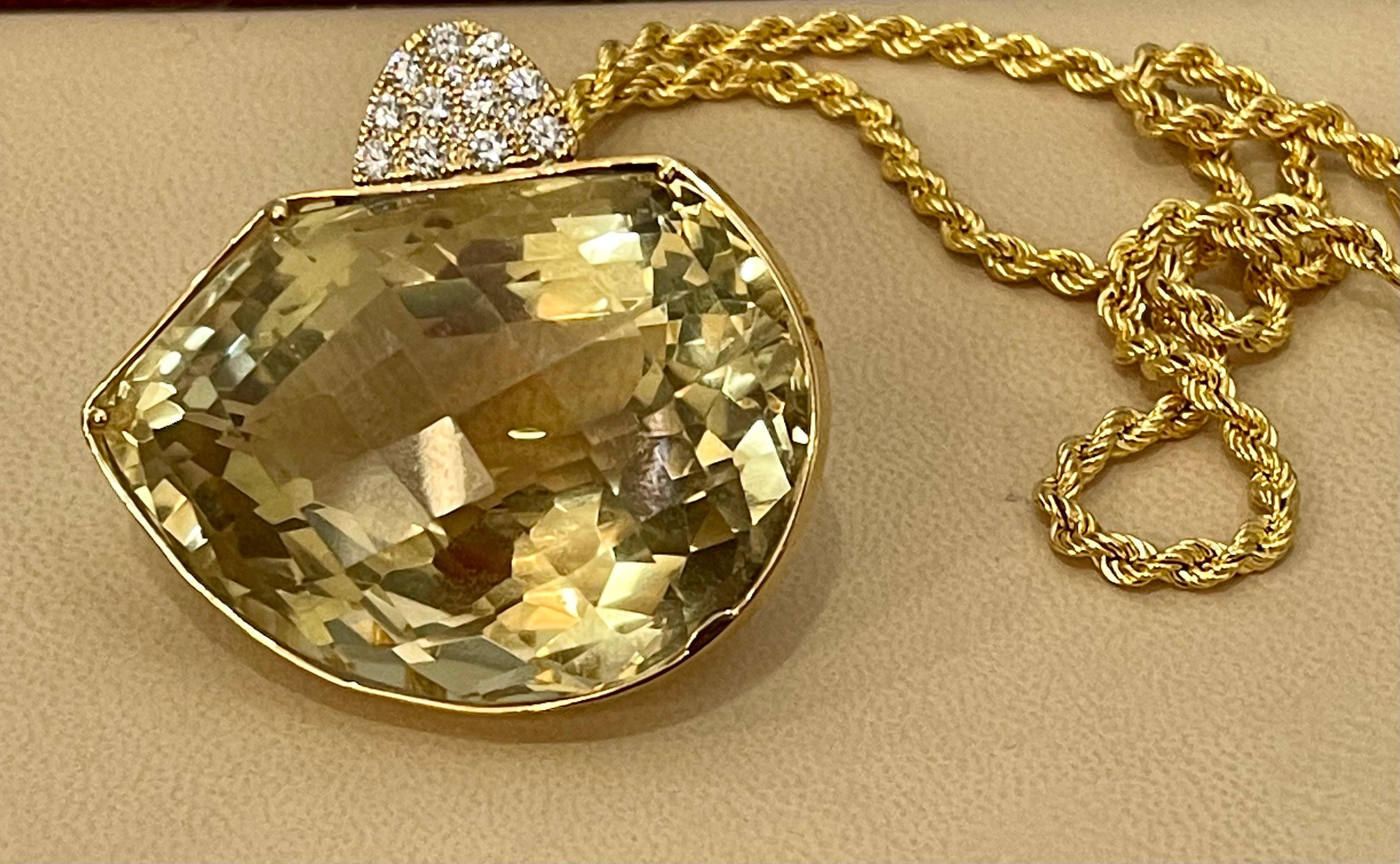 240 Carat Citrine & Diamond Pendent or Necklace 14 Karat Yellow Gold with Chain For Sale 11