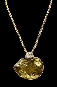 240 Carat Citrine & Diamond Pendent or Necklace 14 Karat Yellow Gold with Chain