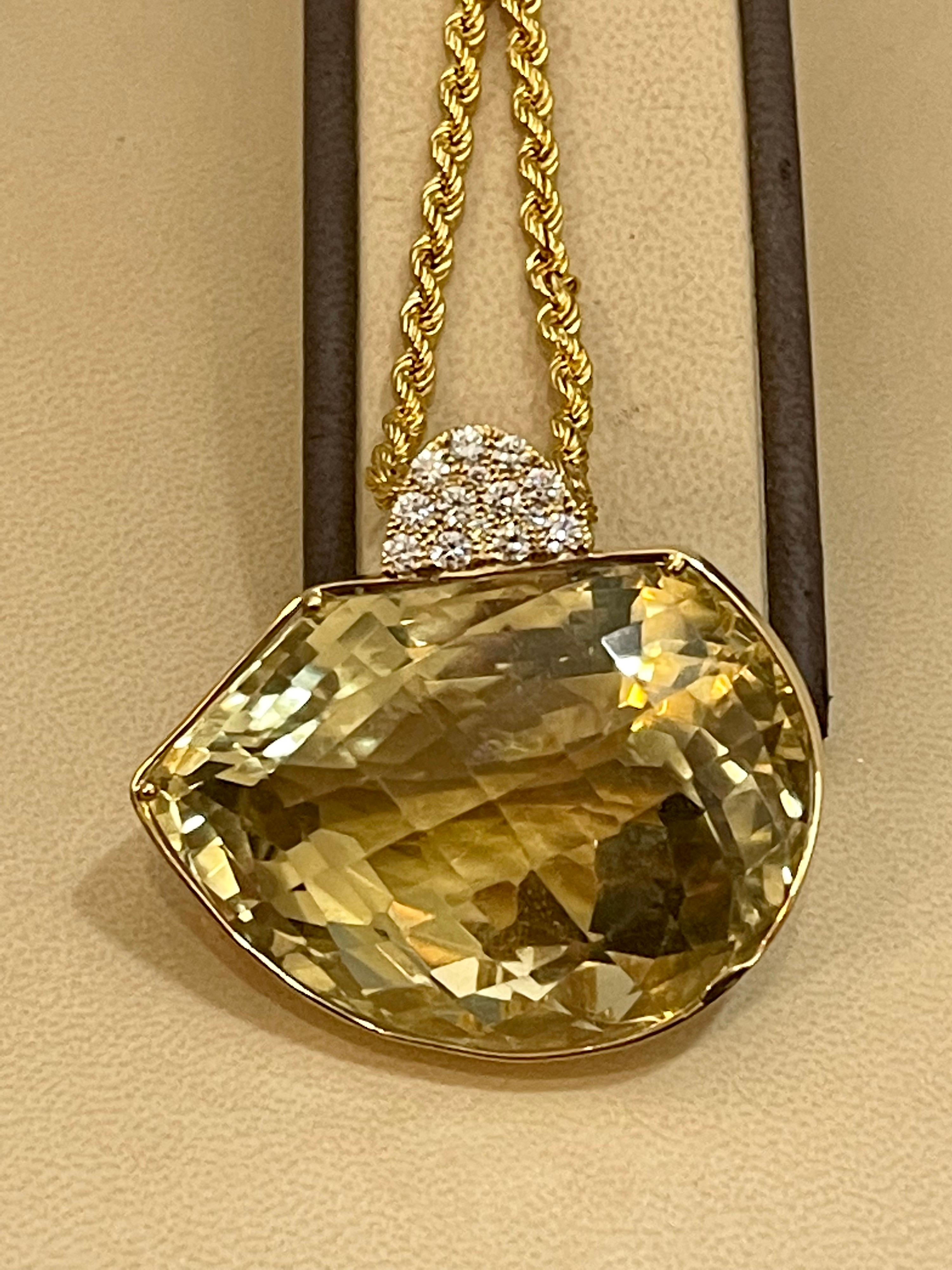 240 Carat Citrine & Diamond Pendent or Necklace 14 Karat Yellow Gold with Chain For Sale 15