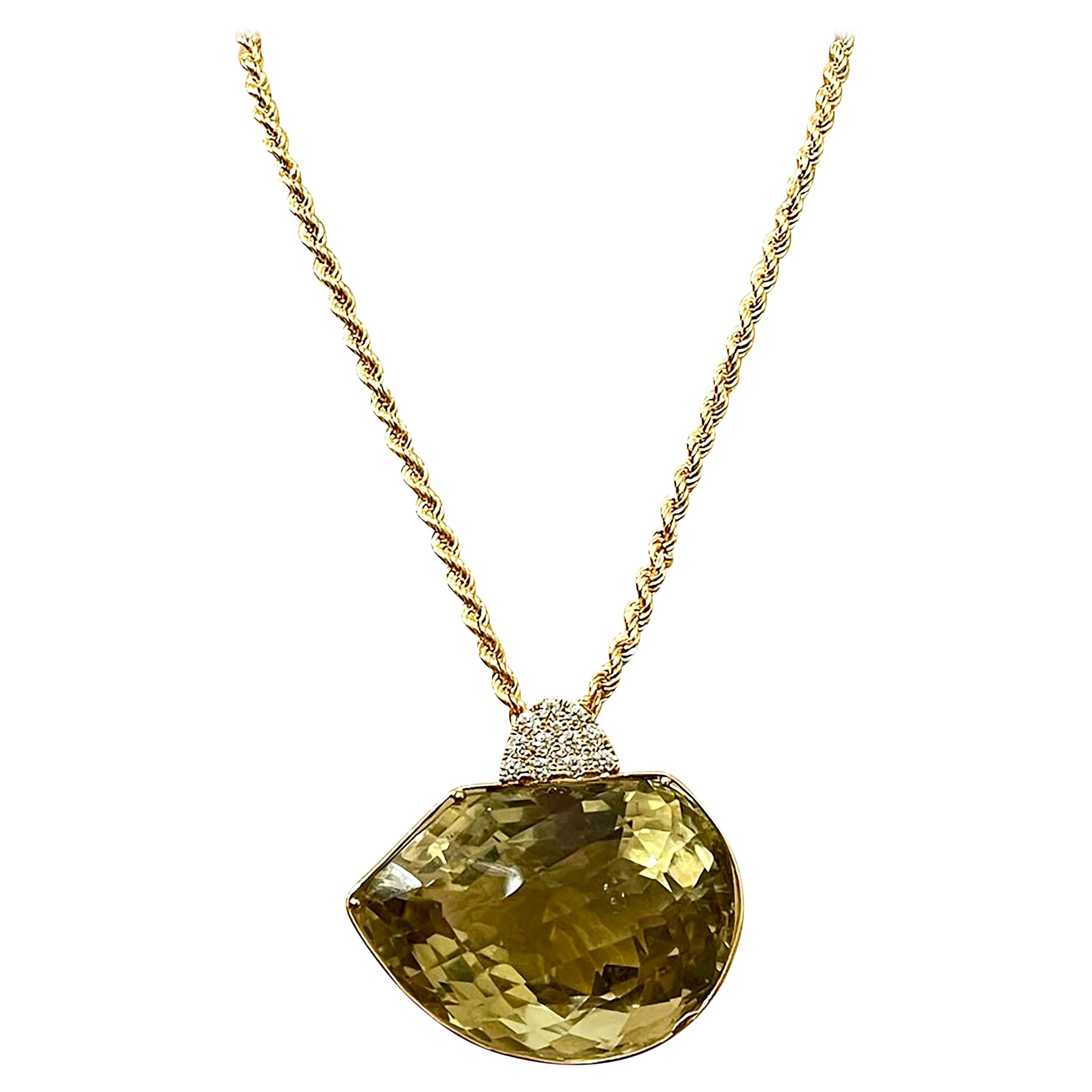 Pendentif ou collier en or jaune 14 carats avec chaîne en citrine et diamants 240 carats