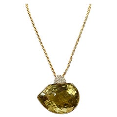 240 Carat Citrine & Diamond Pendent or Necklace 14 Karat Yellow Gold with Chain