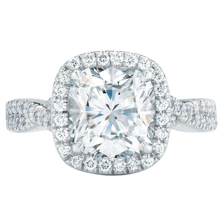 2.40 Carat Conflict Free Cushion Cut GIA Certified Diamond and Platinum Halo