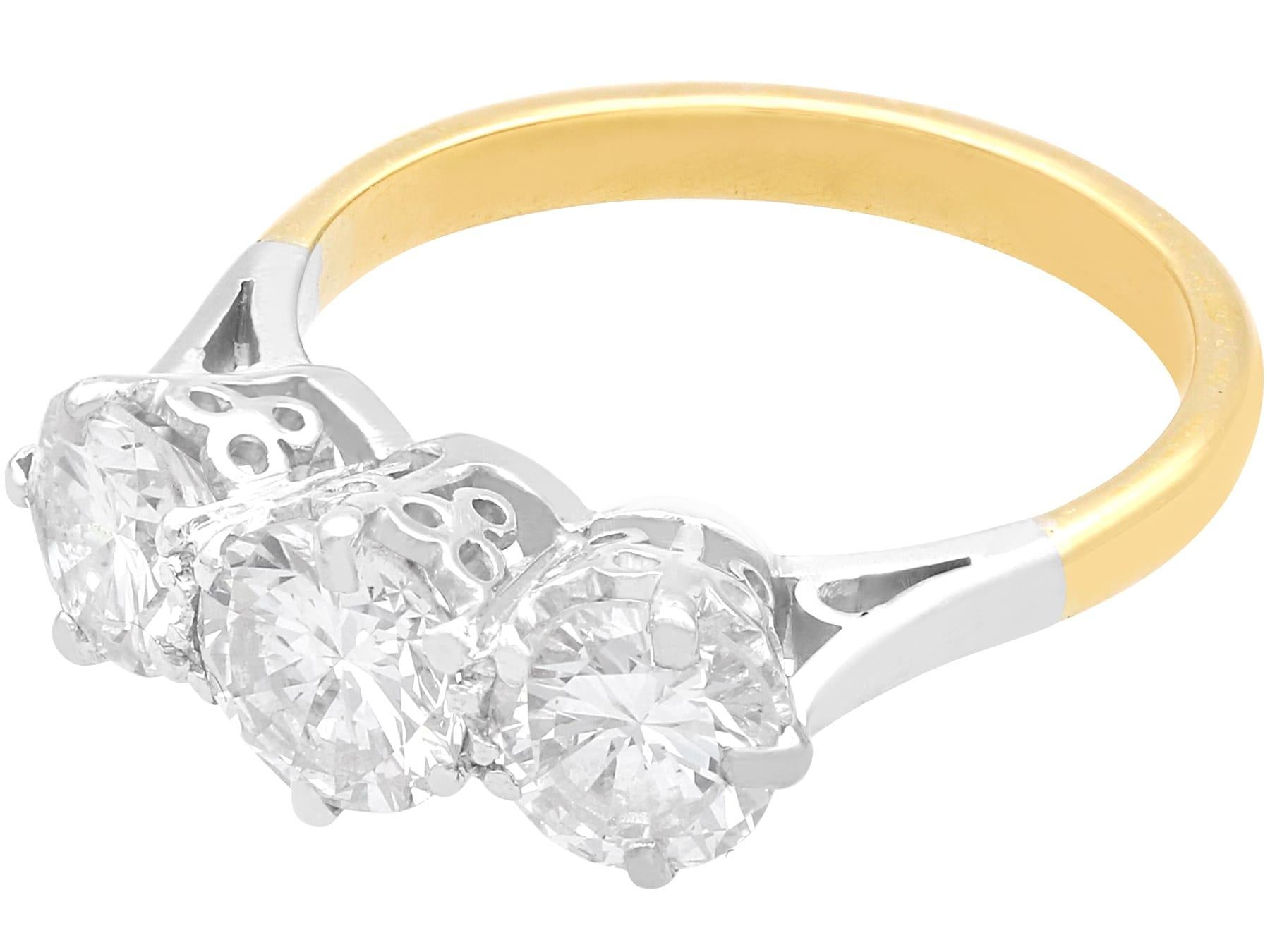 Round Cut 2.40 Carat Diamond 18k Yellow Gold Trilogy Ring - Vintage Circa 1950