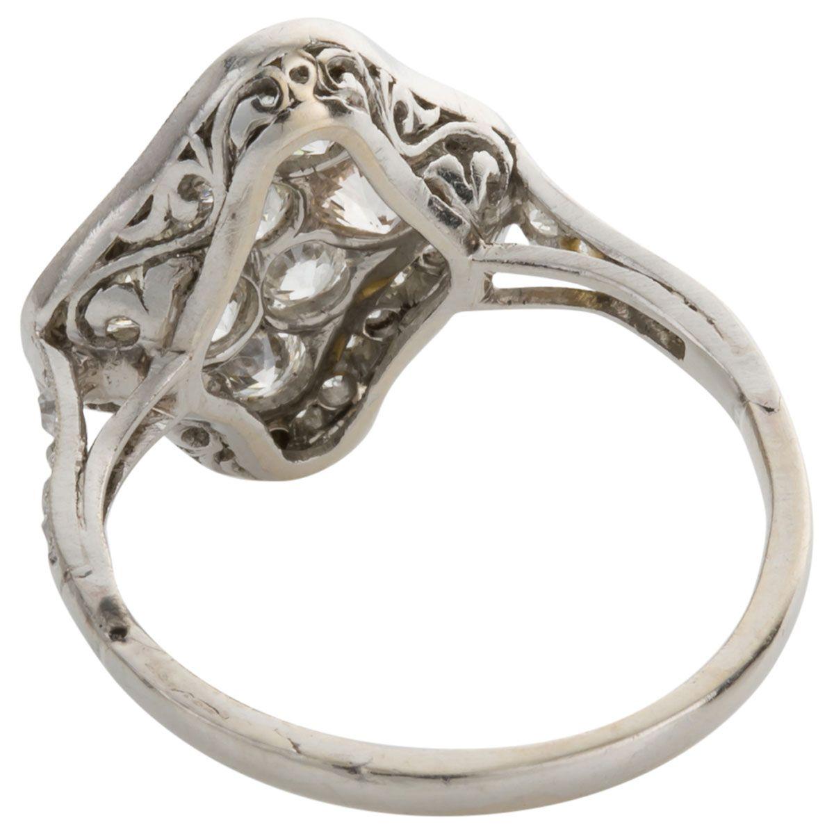 Art Deco 2.40 Carat Diamond and Platinum Shield Ring For Sale