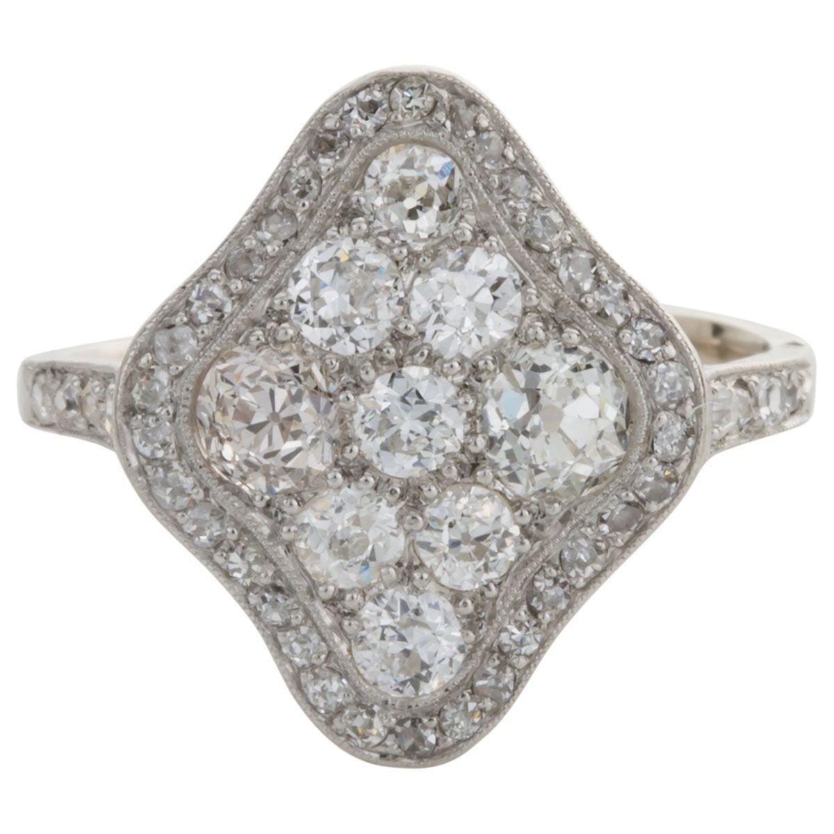 Women's 2.40 Carat Diamond and Platinum Shield Ring For Sale