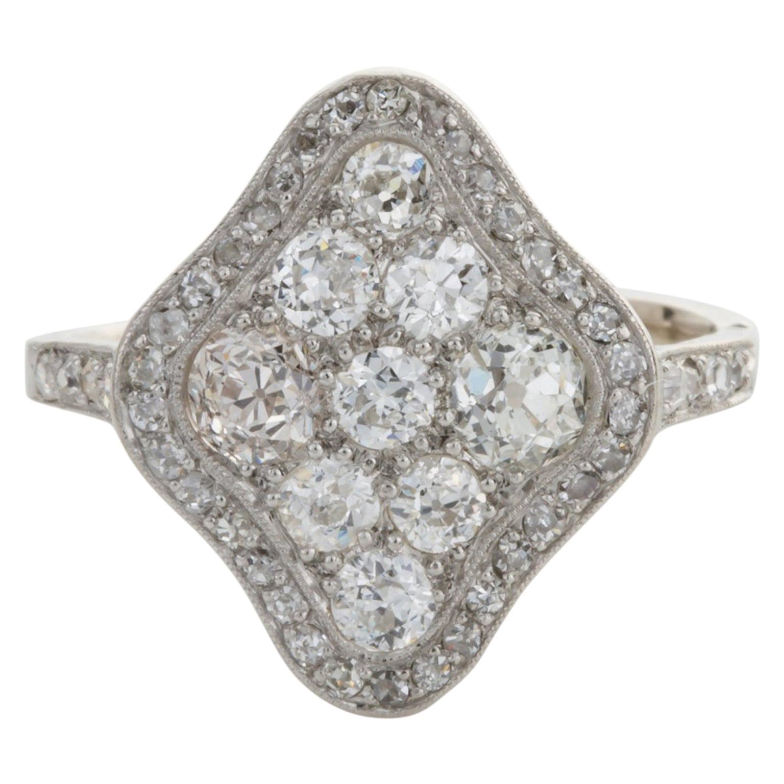 2.40 Carat Diamond and Platinum Shield Ring For Sale