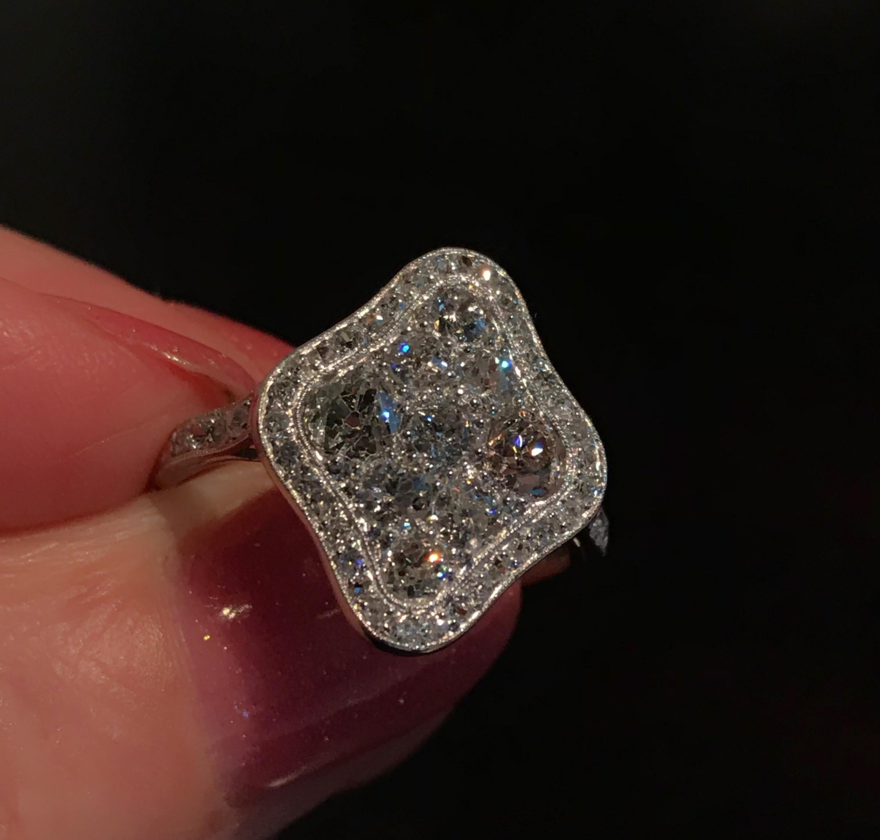 2.40 Carat Diamond and Platinum Shield Ring For Sale 6