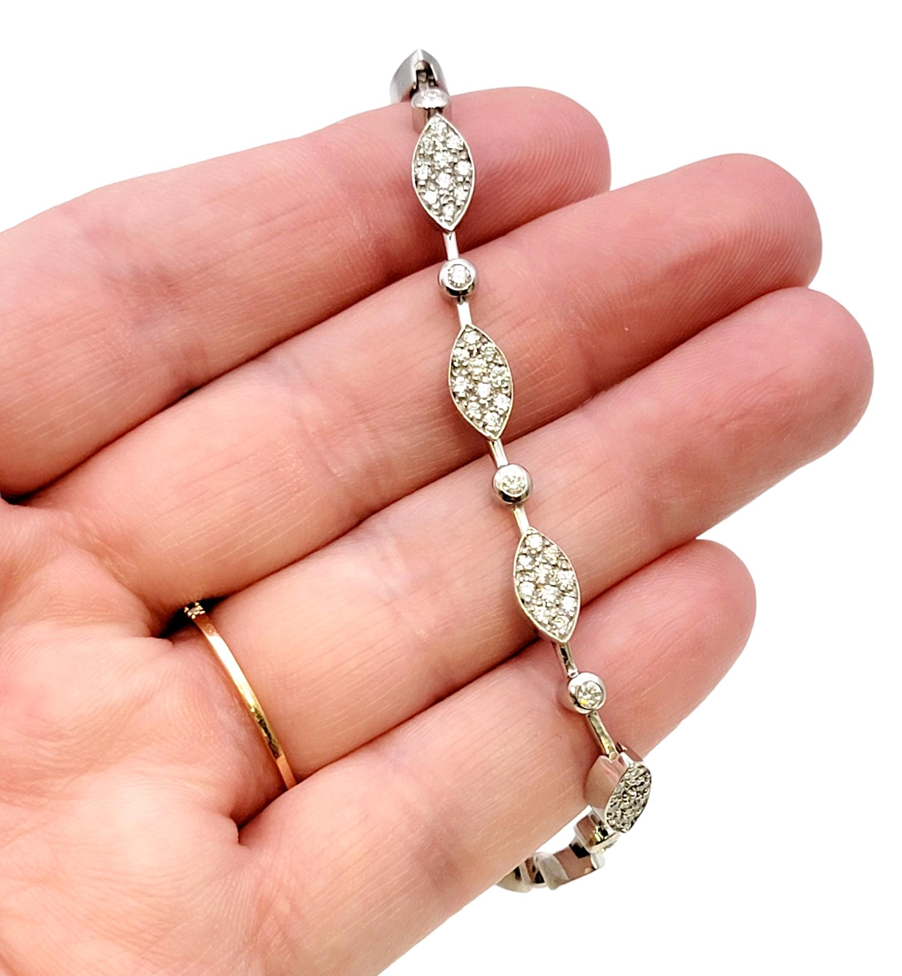 2.40 Carats Diamond Station Pave Marquise Link Bracelet in 14 Karat White Gold For Sale 4