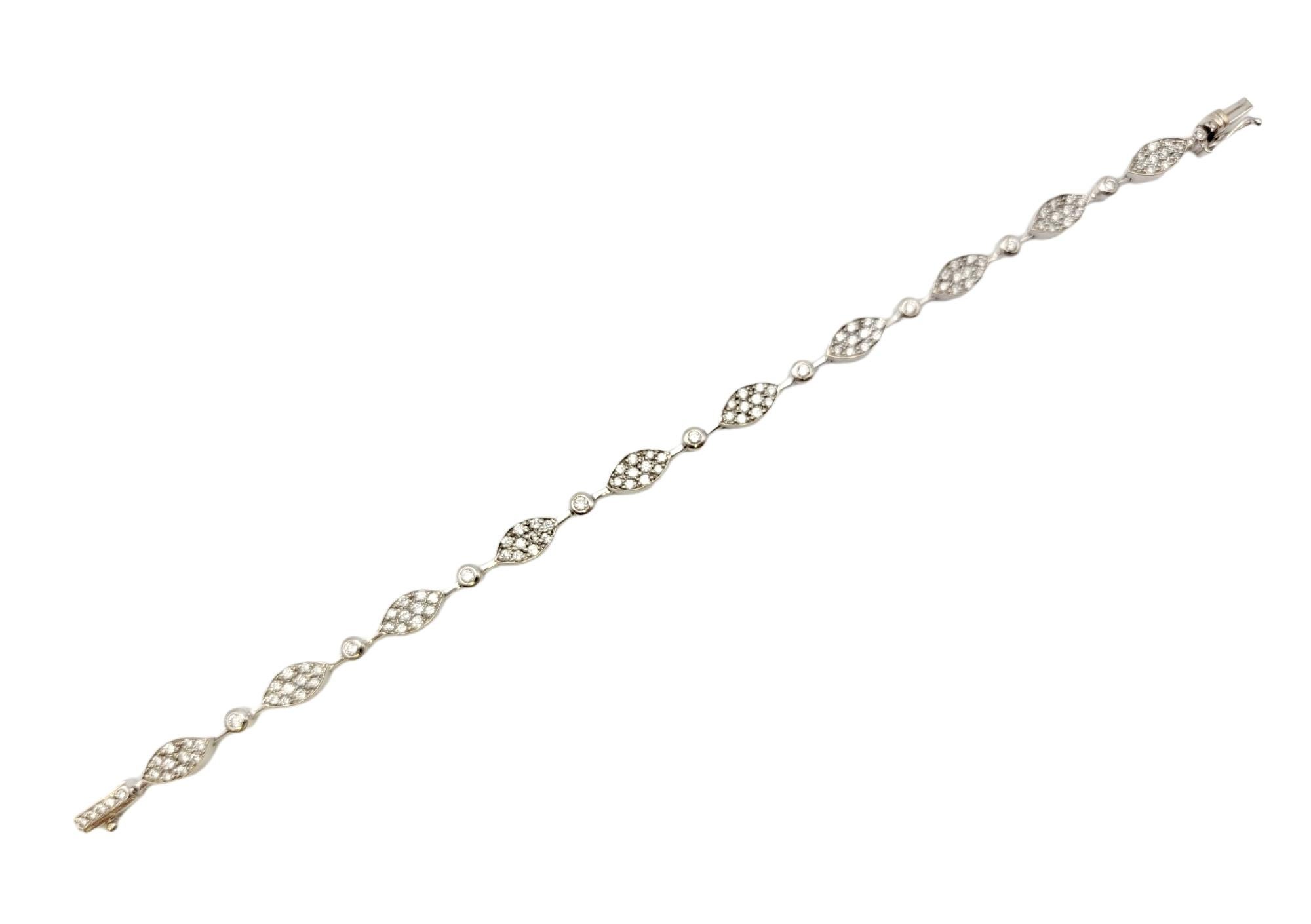 Contemporary 2.40 Carats Diamond Station Pave Marquise Link Bracelet in 14 Karat White Gold For Sale