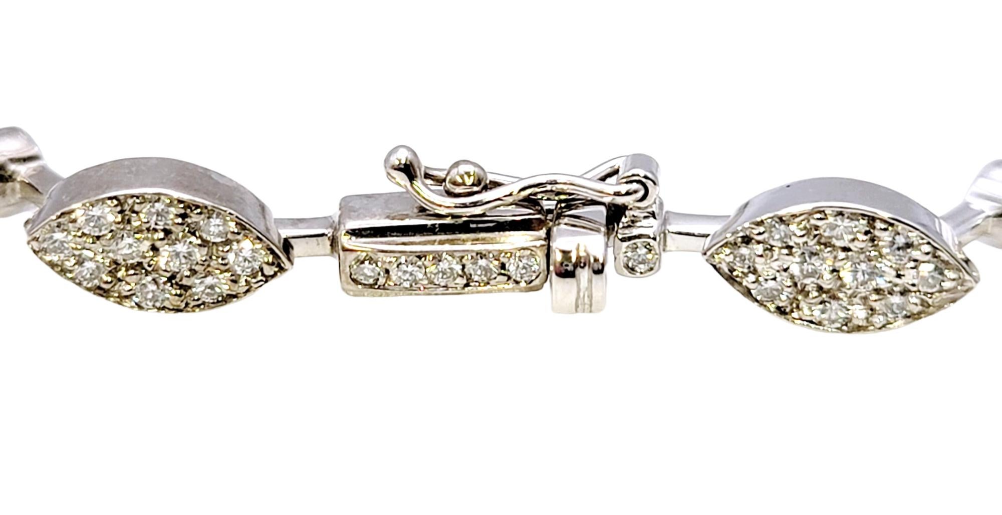 2.40 Carats Diamond Station Pave Marquise Link Bracelet in 14 Karat White Gold For Sale 1