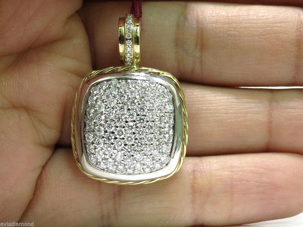 2.40 Carat Diamonds Cluster Pave Pendant, Two-Toned Rope Twist and 14 Karat For Sale 5