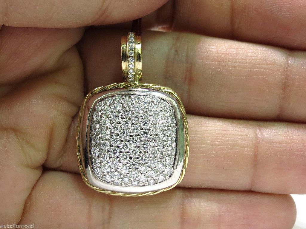 2.40 Carat Diamonds Cluster Pave Pendant, Two-Toned Rope Twist and 14 Karat For Sale 6