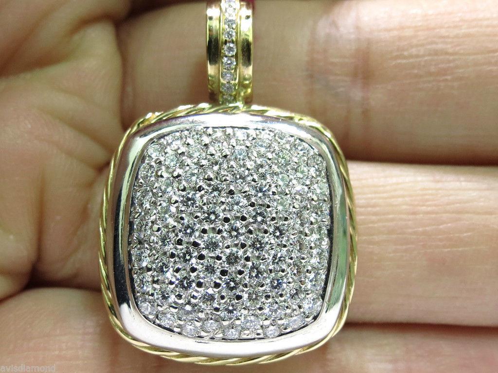 French Cut 2.40 Carat Diamonds Cluster Pave Pendant, Two-Toned Rope Twist and 14 Karat For Sale