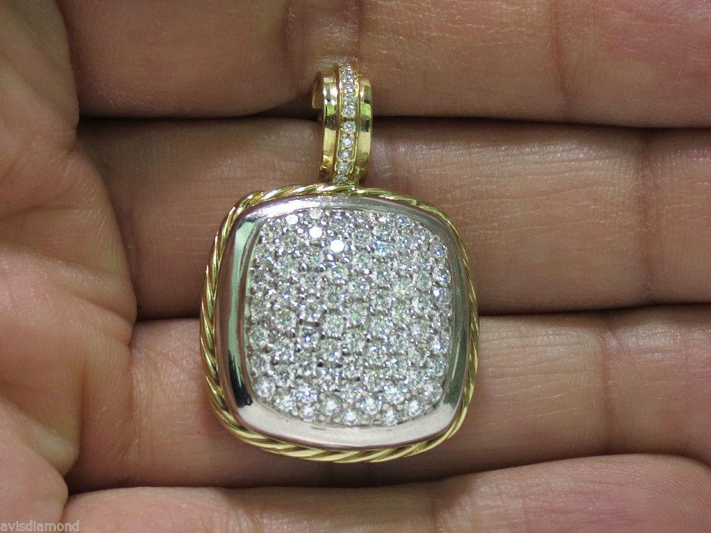 2.40 Carat Diamonds Cluster Pave Pendant, Two-Toned Rope Twist and 14 Karat In Excellent Condition For Sale In New York, NY