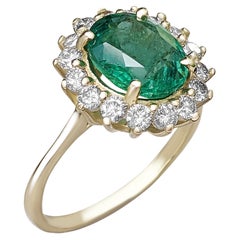2.40 Carat Emerald & 0.60 Ct Diamonds, 14 Kt. Yellow Gold Ring