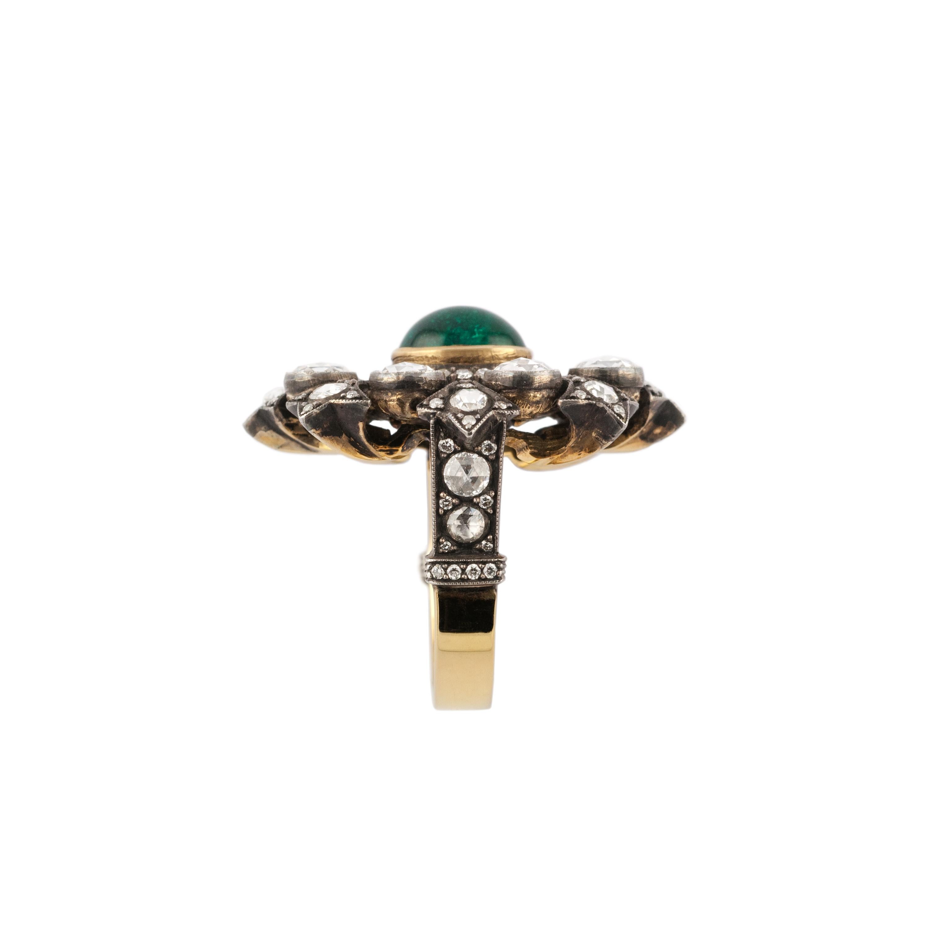Modern 2.40 Carat Emerald 2.86 Carat Diamond 18 Karat Yellow Gold Heritage Ring For Sale