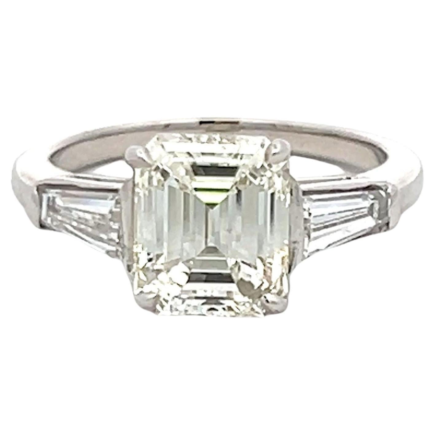 2.40 Carat Emerald and Baguette Shape Diamond Platinum Engagement Ring